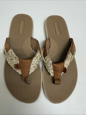 Sperry Braided Tan and Ivory Thong Sandals